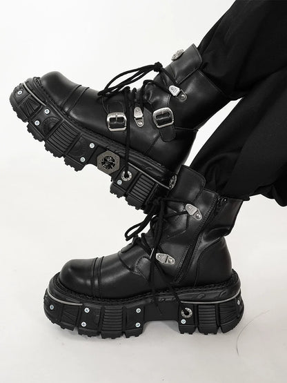 Thick Sole 6cm Height-Increase Mid-Calf Boots