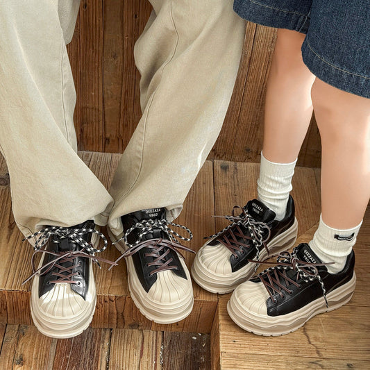 Chunky Shell Toe Platform Lace-Up Sneakers