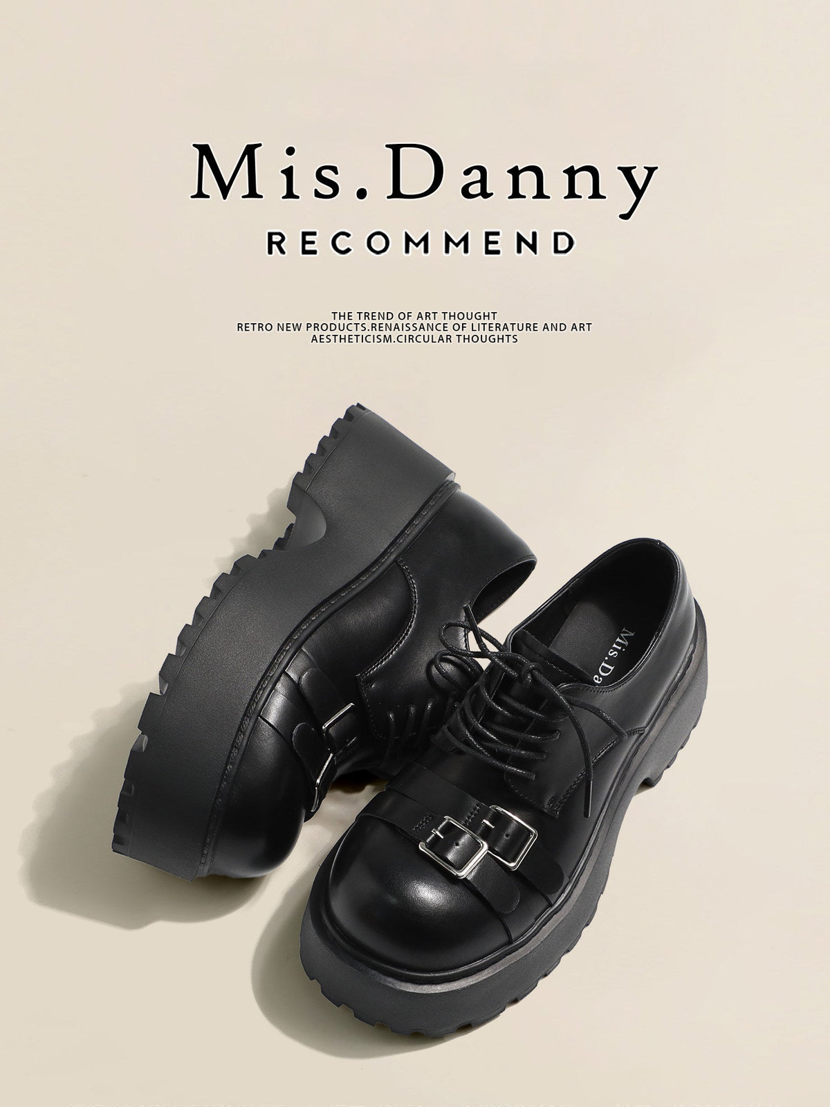 Metal Buckle Platform Round Toe Lace-Up Heeled Shoes