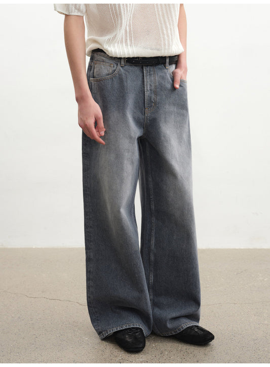 Straight-leg washed gray denim pants