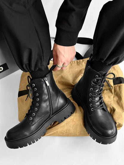 Chunky Platform 8-Eye Lace-Up Zipper Boots