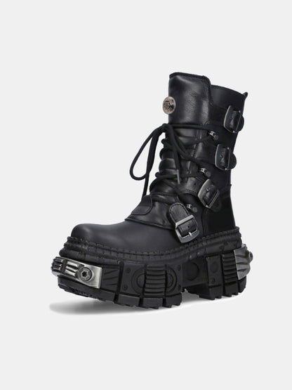 Multi belt gimmick design high-end black boots