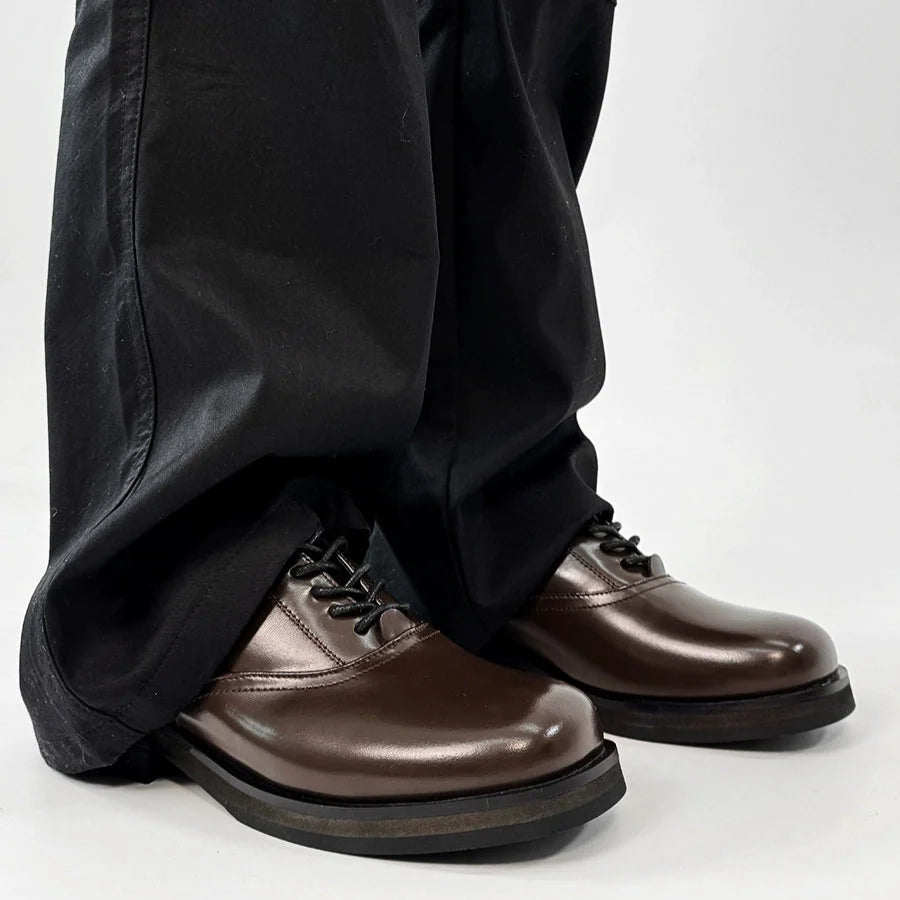 Square Toe Derby Heeled Leather Shoes