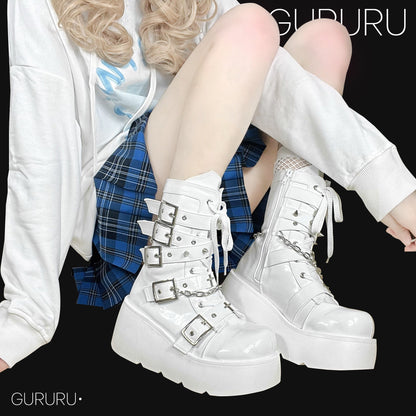 Cross Buckle Platform Short Boots