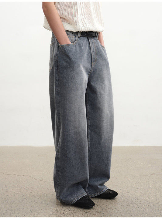 Straight-leg washed gray denim pants