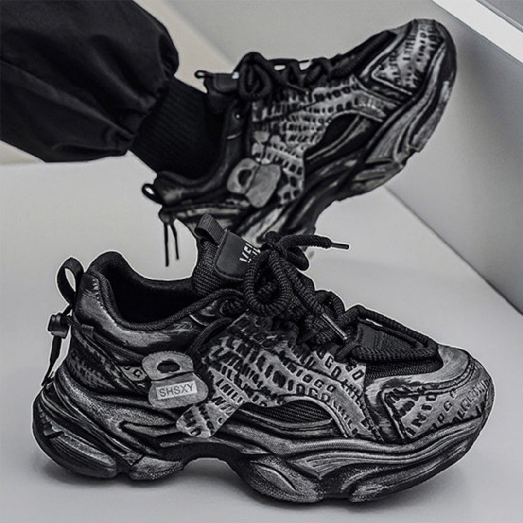 Letter Print Zipper Detail Chunky Lace-Up Sneakers