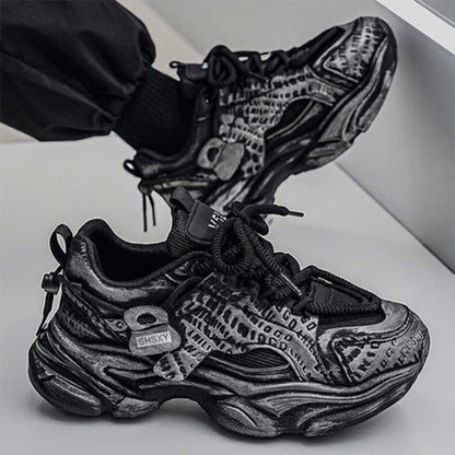 Letter Print Zipper Detail Chunky Lace-Up Sneakers
