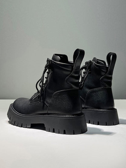 Leather Side Zipper High-Top Boots