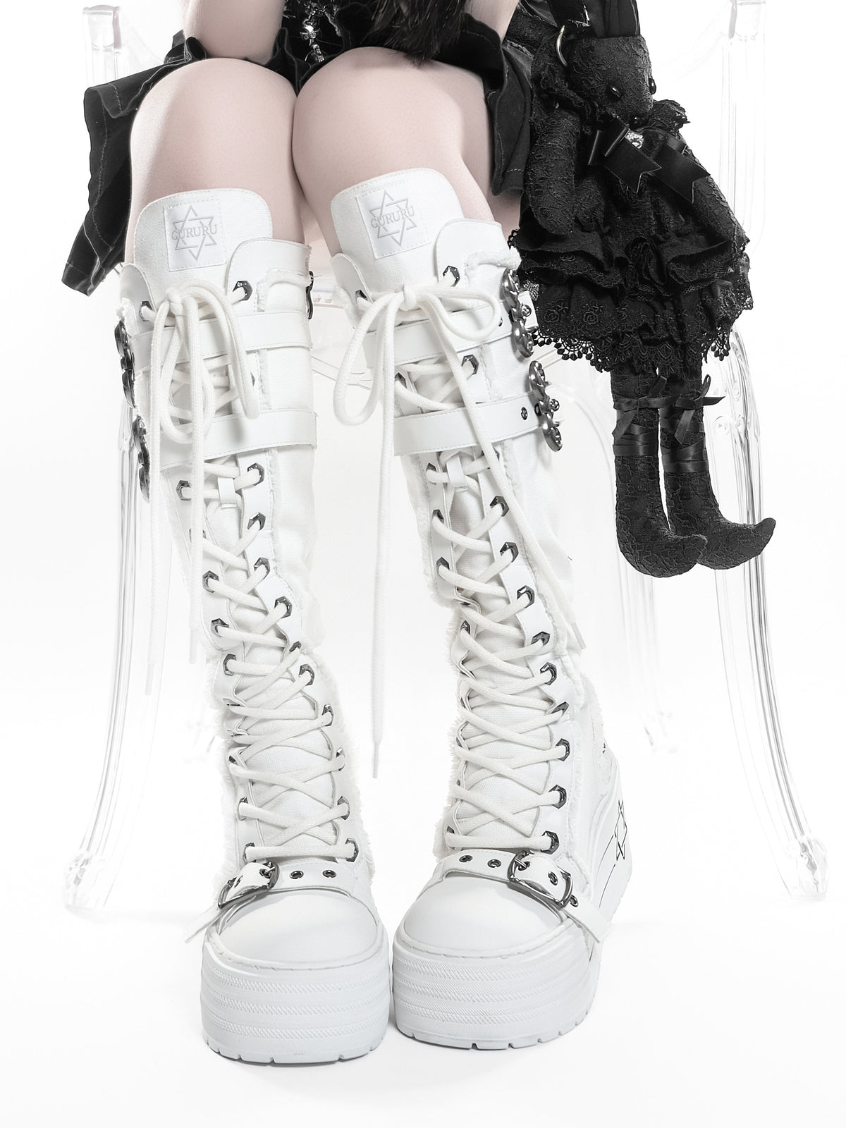 Satan Contract Canvas Platform Long Boots