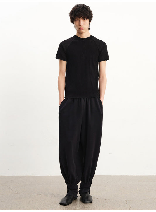 Casual Pants with Velcro Pleats and Elastic Waistband