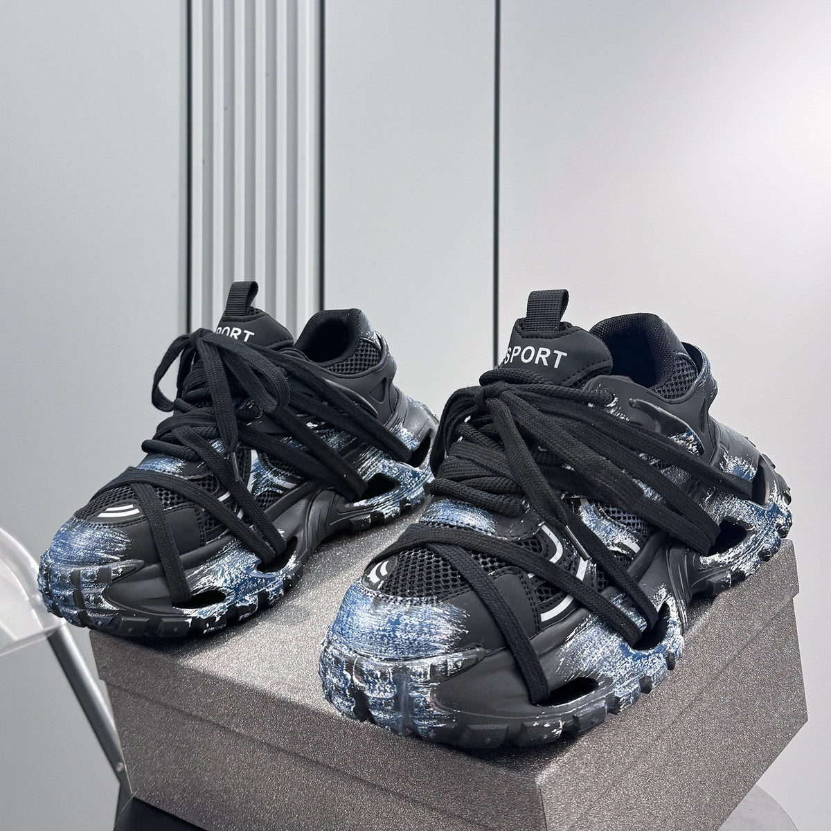 Paint Splash Rope Lace Chunky Sole Sneakers