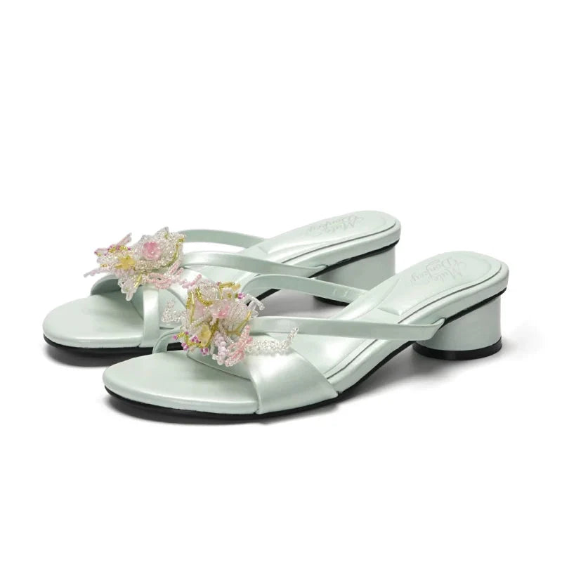 Mint Blossom Ribbon Mules