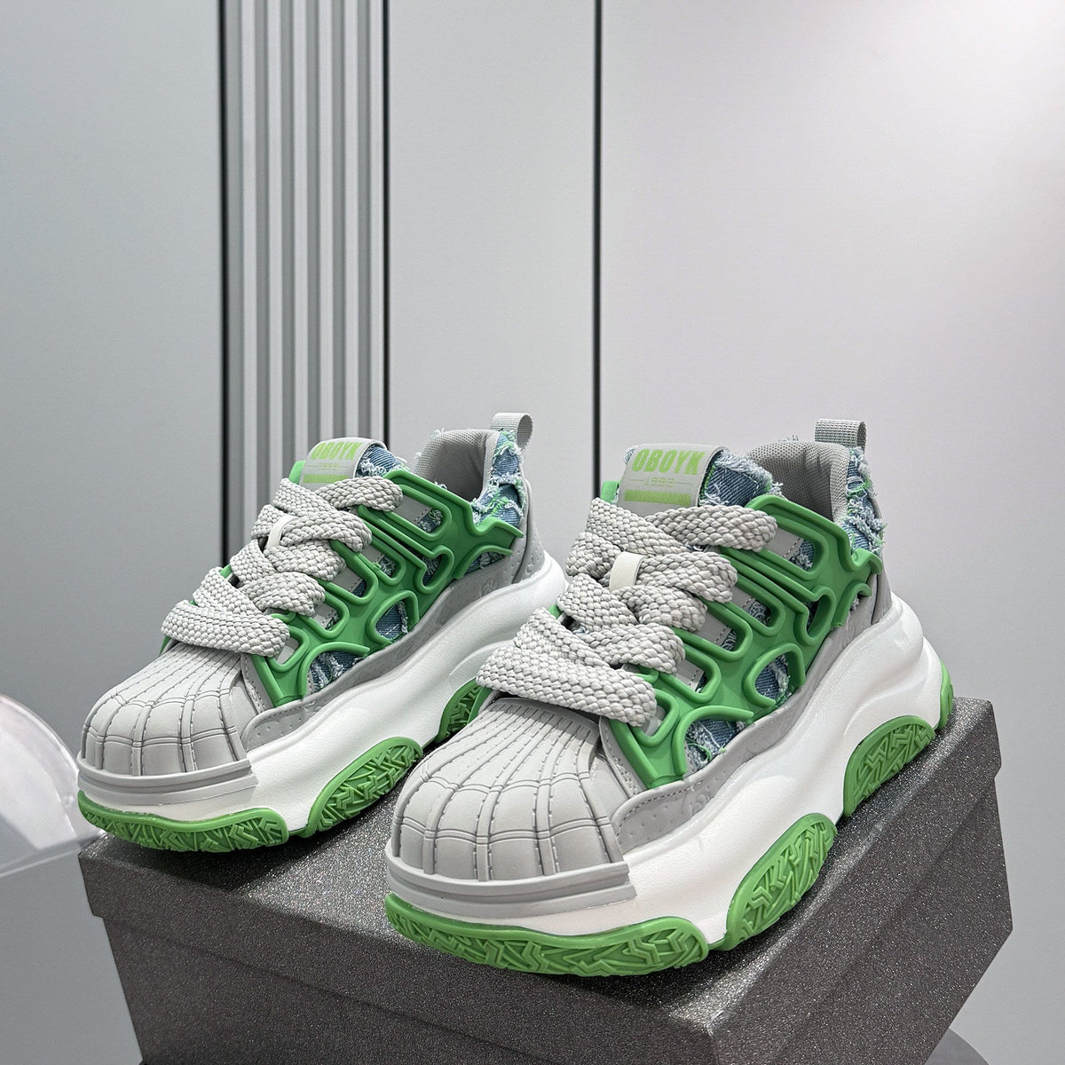 Shell Toe Rope Lace Damage Platform Sneakers