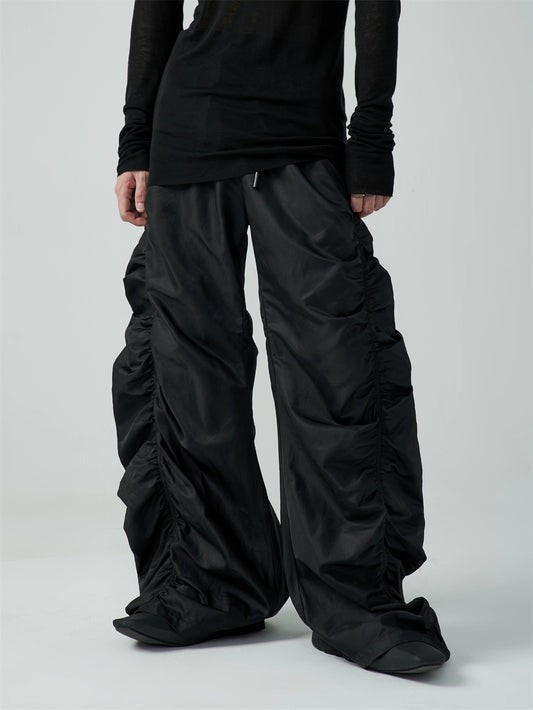 Pleated Drawstring Casual Pants Unisex Loose High-Waist Floor-Length Designer Pants