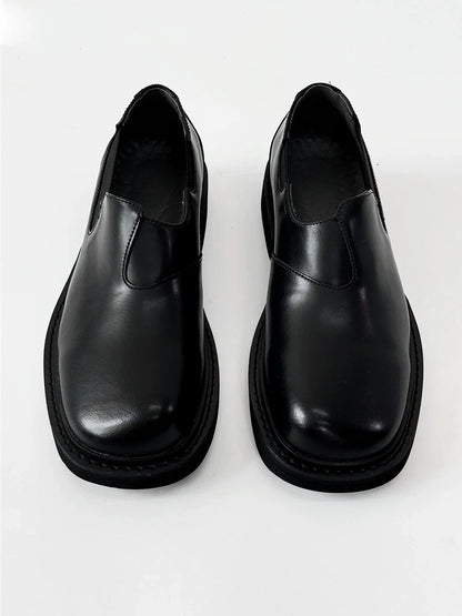 Square-Toe Slip-On Leather Loafers