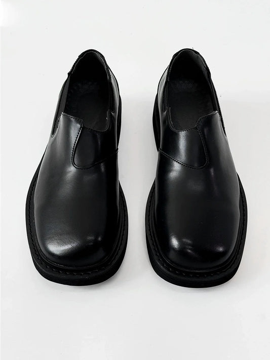 Square-Toe Slip-On Leather Loafers