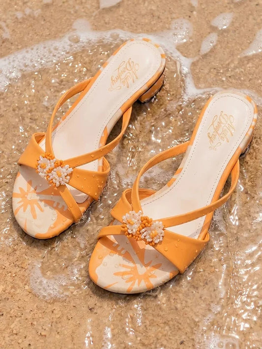 Mint Blossom Ribbon Mules