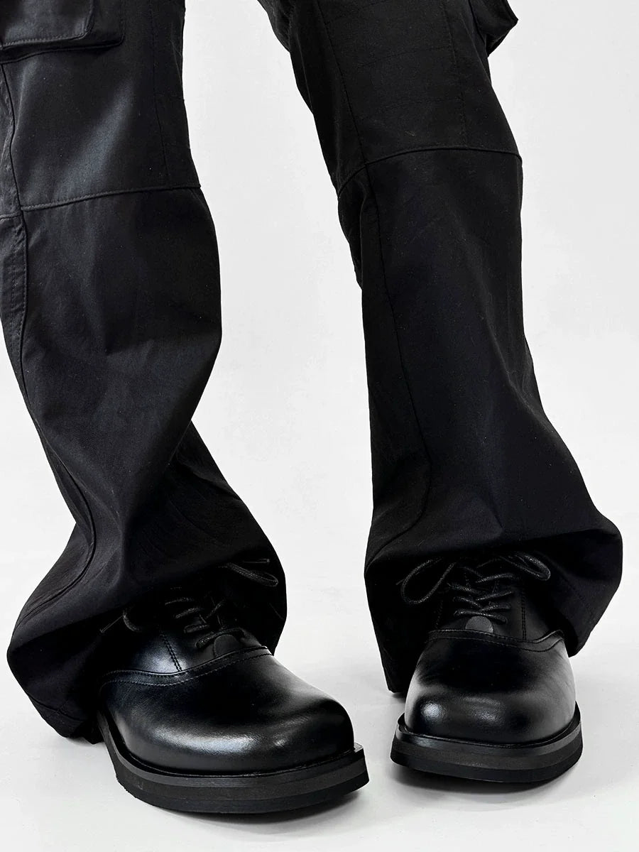Square Toe Derby Heeled Leather Shoes