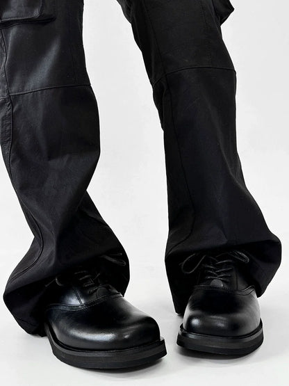 Square Toe Derby Heeled Leather Shoes