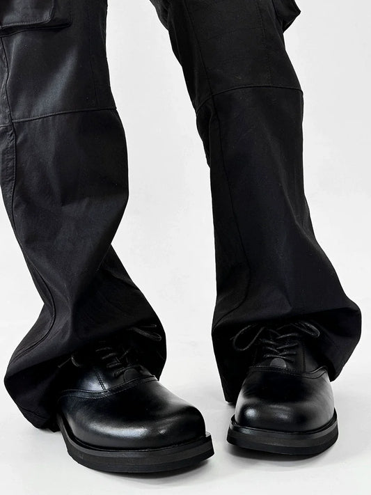 Square Toe Derby Heeled Leather Shoes