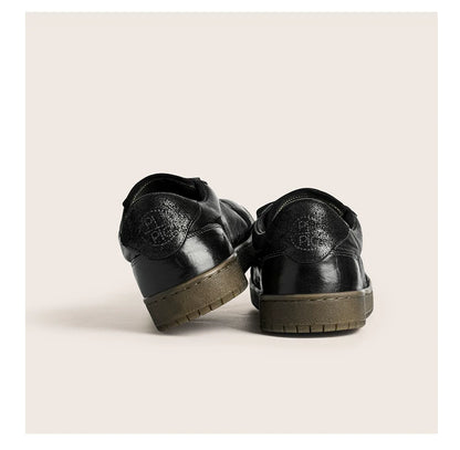 Vintage Black Leather Low-Top Sneakers