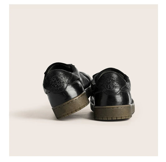 Vintage Black Leather Low-Top Sneakers