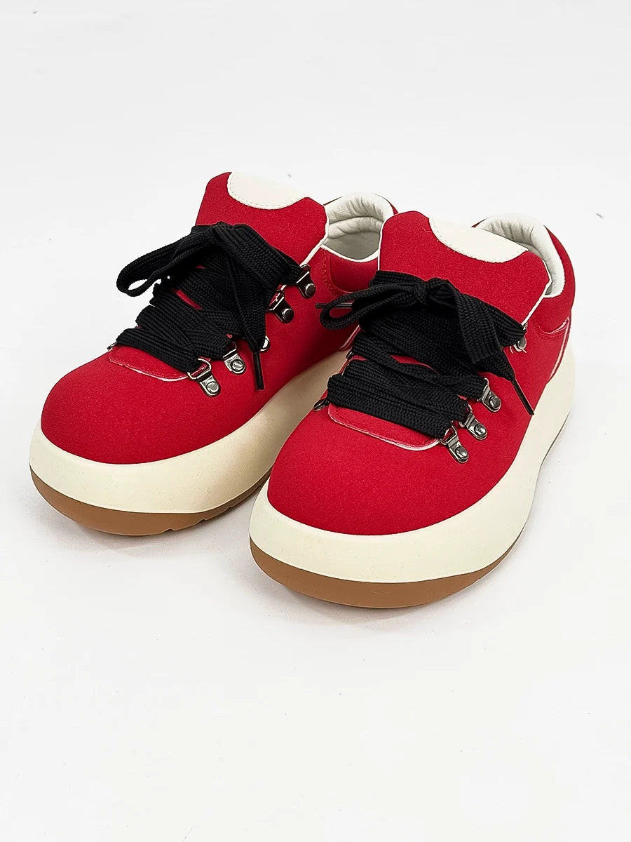 Chunky Sole Puffy Design Suede Sneakers