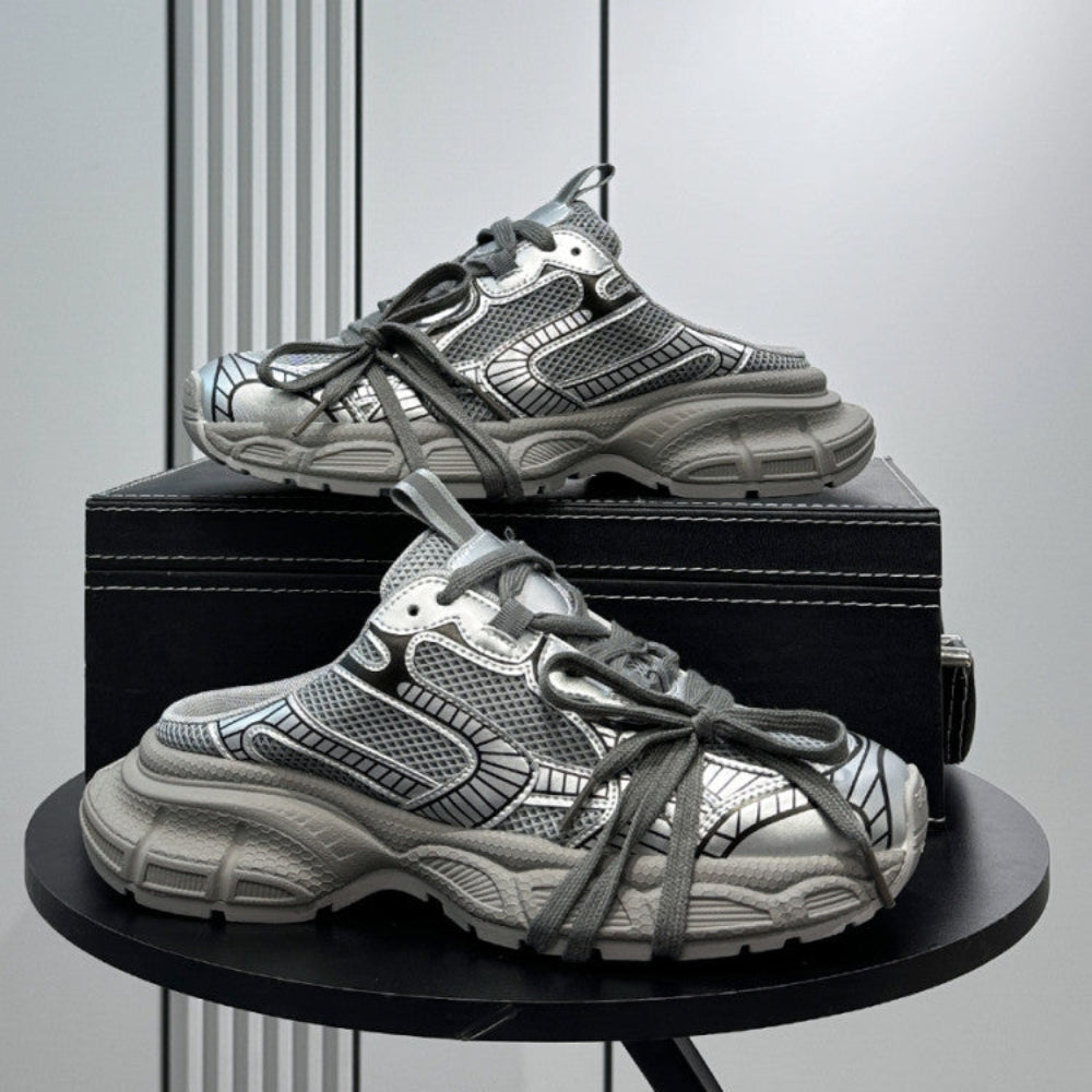 Metallic Panel Rope Lace Slip-On Shoes