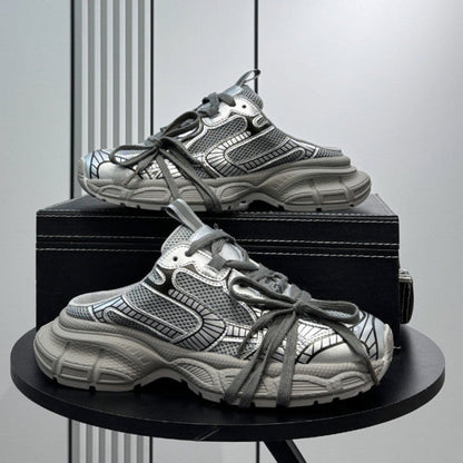 Metallic Panel Rope Lace Slip-On Shoes