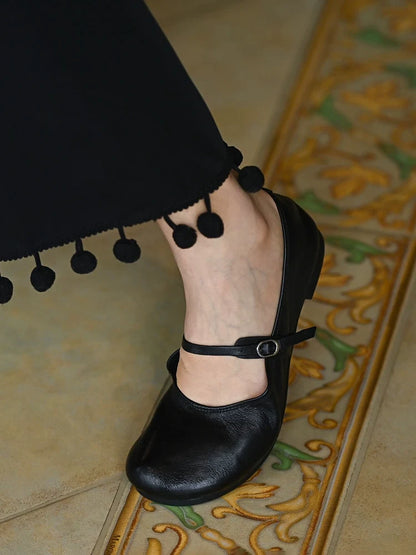 Black Leather Mary Jane Flats