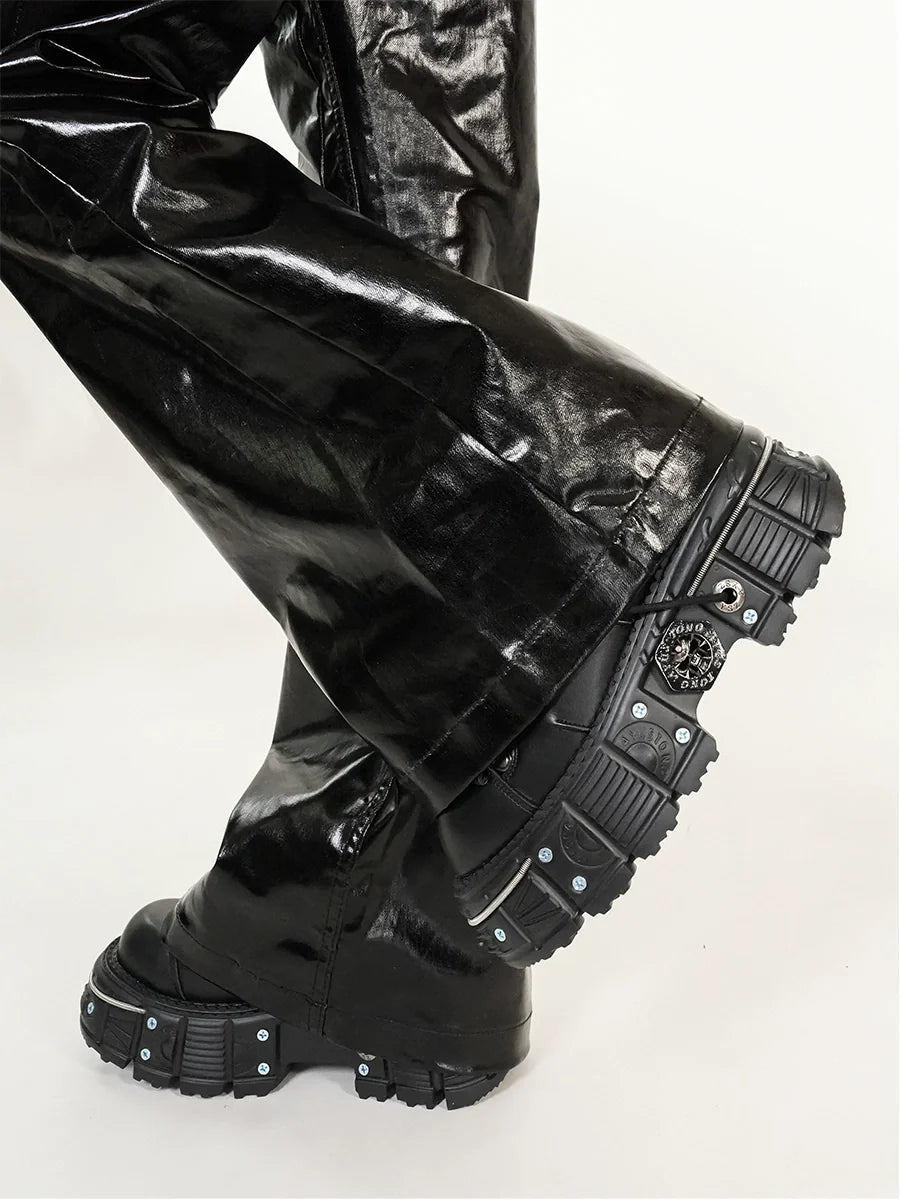 7cm Platform Tank Sole Genuine Leather Punk Shoes WN17284