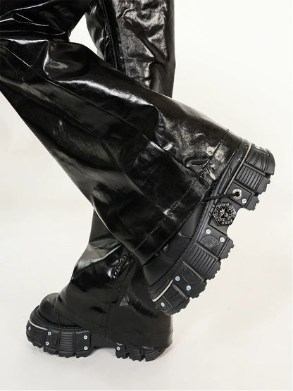 7cm Platform Tank Sole Genuine Leather Punk Shoes WN17284