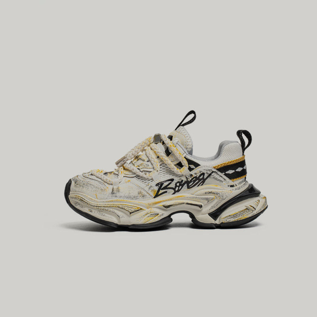 Layered Panel Graphic Chunky Lace-Up Sneakers