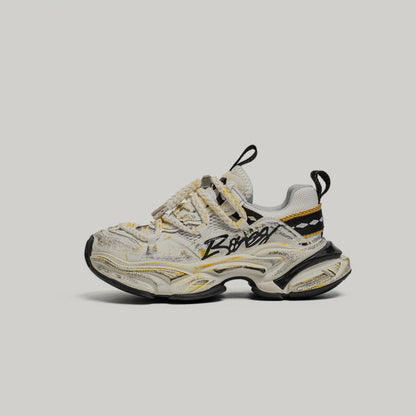 Layered Panel Graphic Chunky Lace-Up Sneakers
