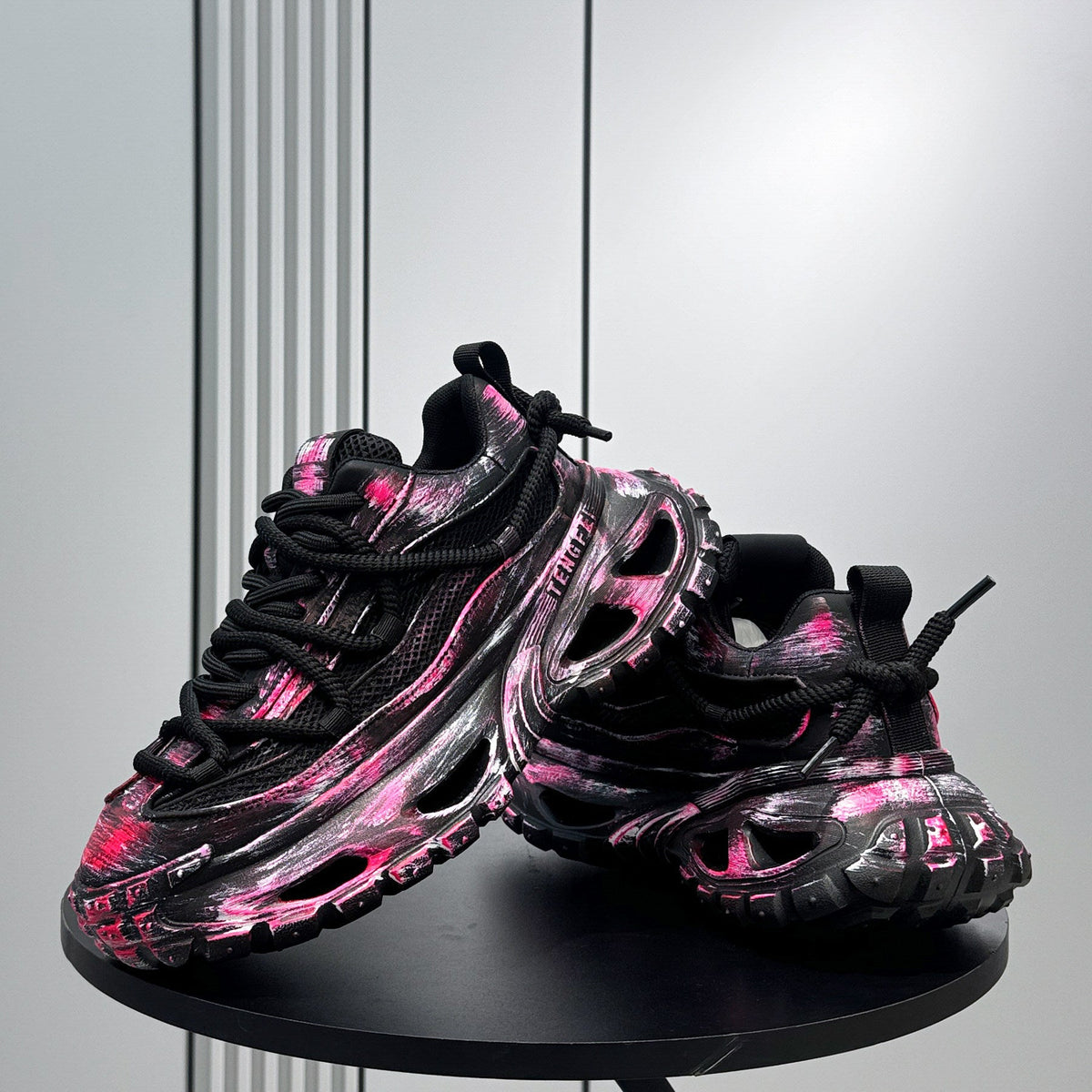 Paint Splash Mesh Chunky Sole Sneakers