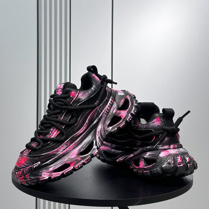 Paint Splash Mesh Chunky Sole Sneakers