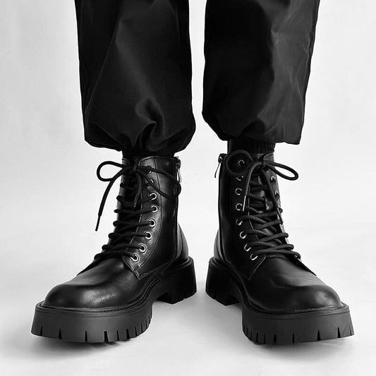 Chunky Platform 8-Eye Lace-Up Zipper Boots