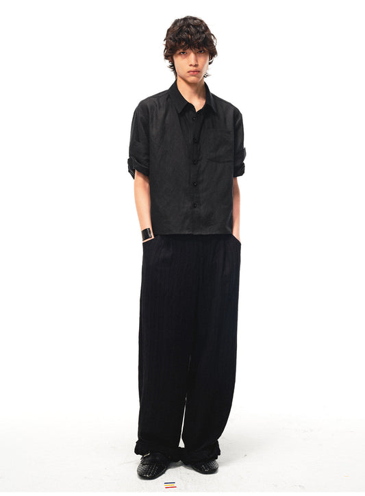 Striped Drawstring Flip-Up Casual Pants