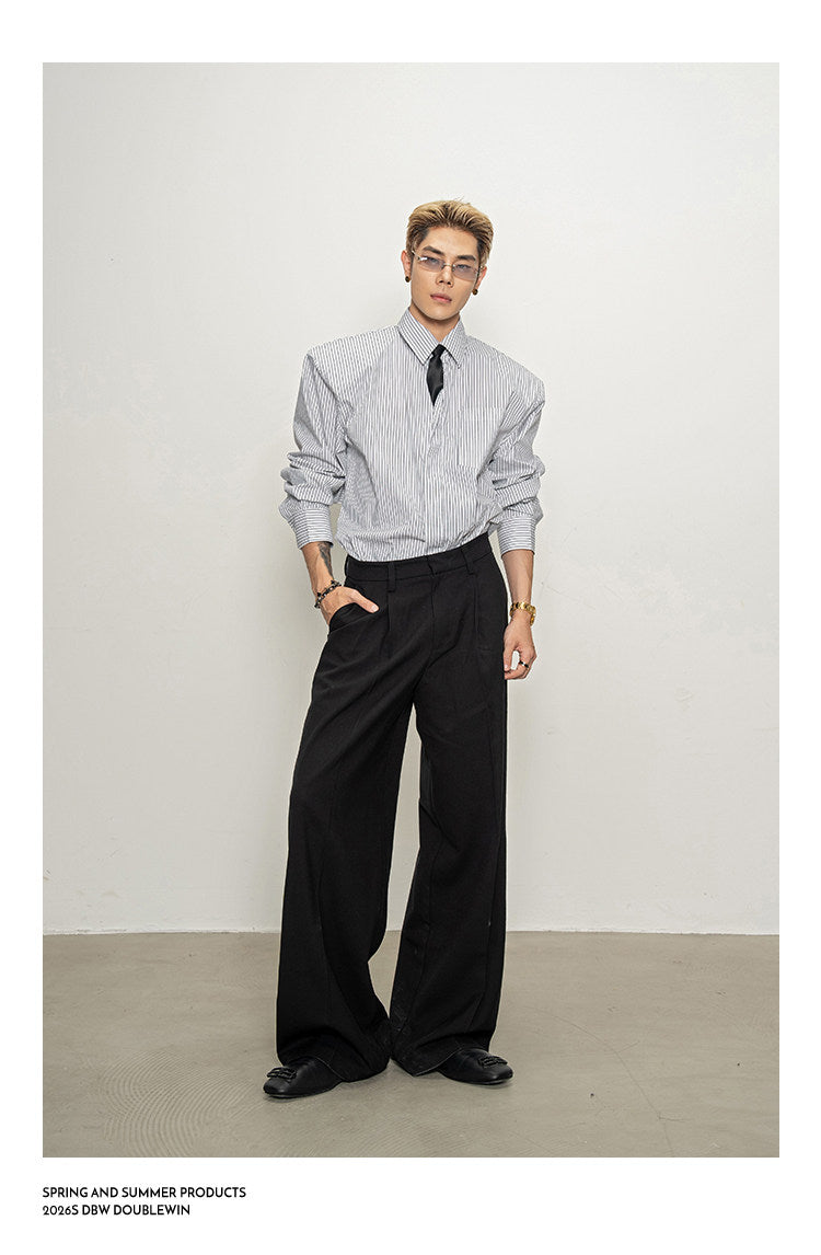 Casual Striped Shirt with Wide Shoulder Pads