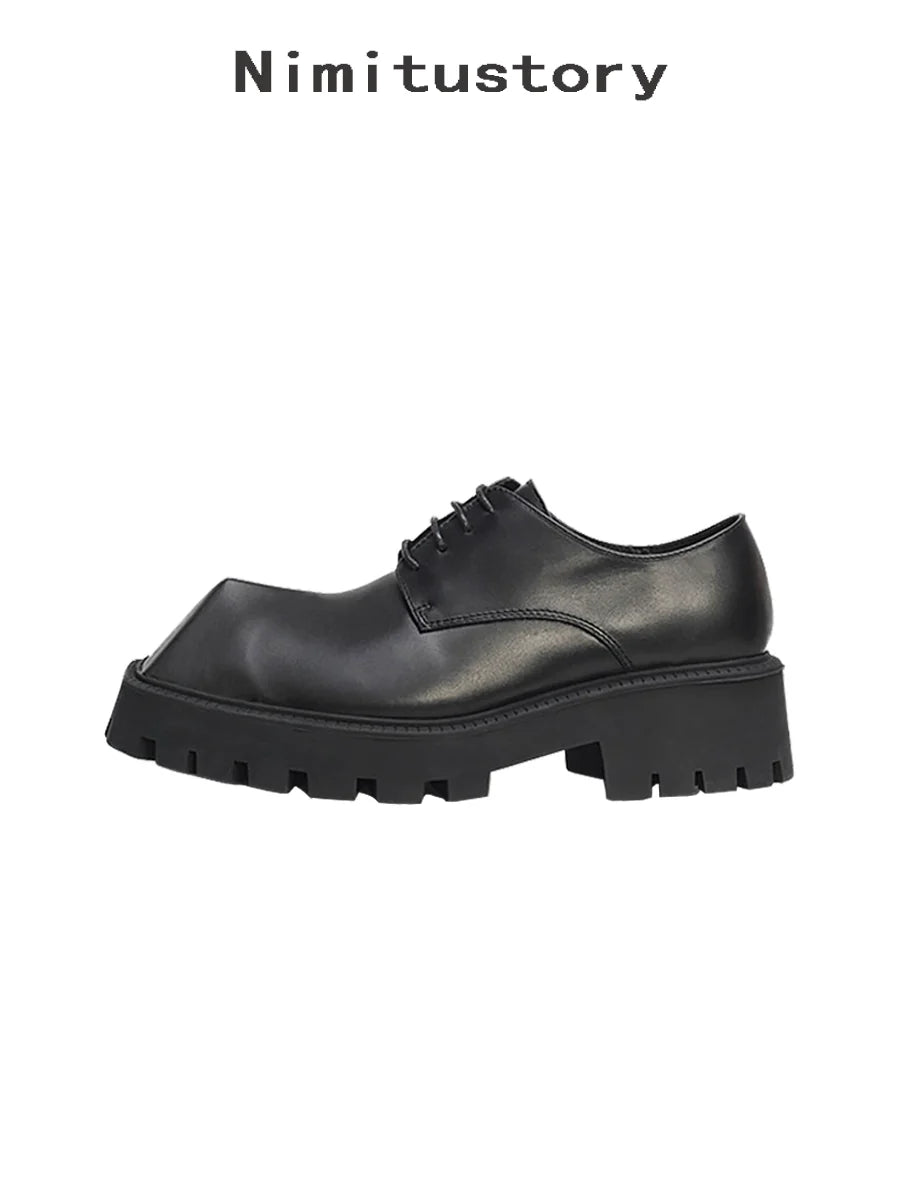 Upturned Toe Chunky Sole Leather Derby Shoes