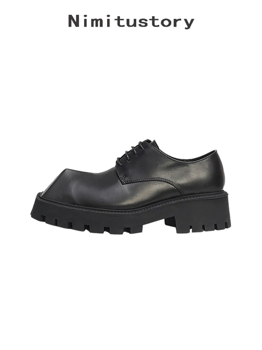 Upturned Toe Chunky Sole Leather Derby Shoes