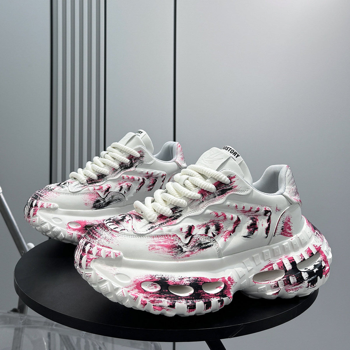 Paint Graffiti Print Chunky Sole Sneakers