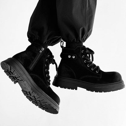Chunky Lug Sole Platform Lace-Up Zipper Boots