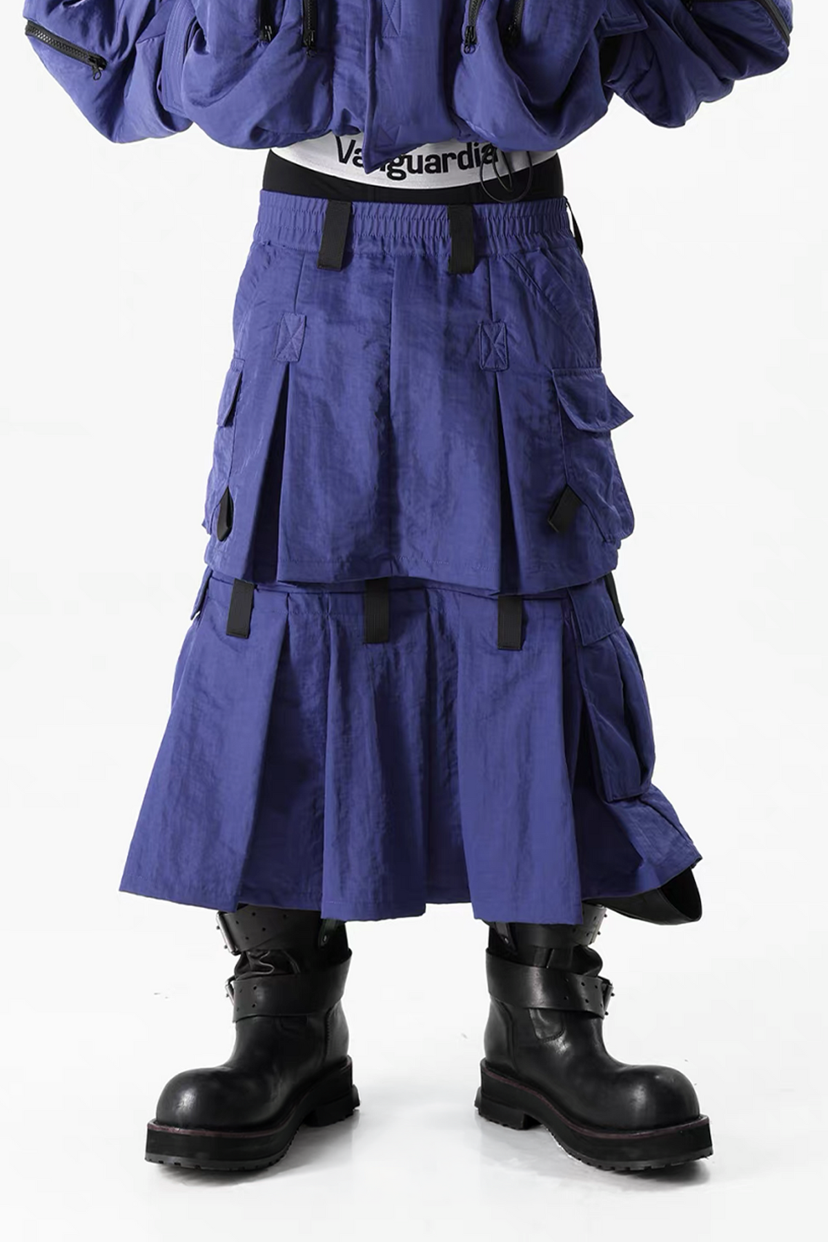VANGUARDIA Multi-Pocket Nylon Midi Skirt