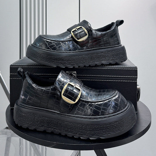 Platform Metal Buckle Round Toe Loafers WN24784