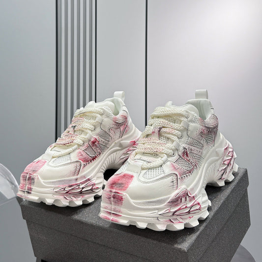 Paint Mesh Design Chunky Sole Sneakers