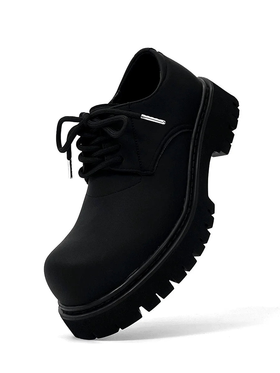 Chunky Black Matte and Glossy Platform Derby Shoes