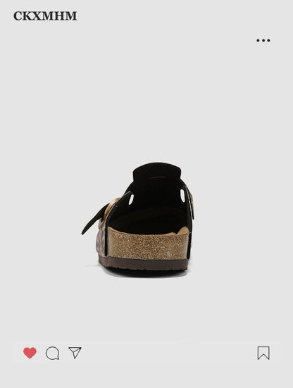 Leopard Print Metal Buckle Mules