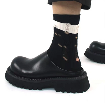 Chunky Sole Leather Mule Derby Shoes