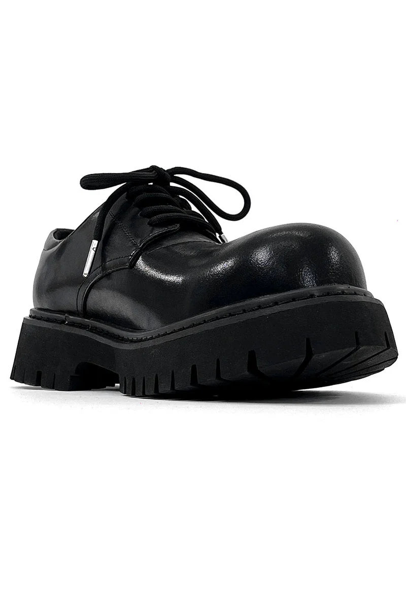 Chunky Black Matte and Glossy Platform Derby Shoes